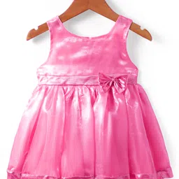 Babyhug Woven Sleeveless Party Dress With Bow Applique - Pink-picture-12
