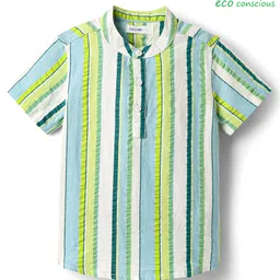 Babyoye Seer Sucker Woven Half Sleeves Striped Shirt - Light Blue-picture-11