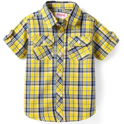 Babyhug Cotton Woven Half Sleeves Checkered Shirt- Yellow-picture-26