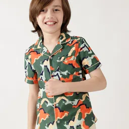 One Friday Cotton Half Sleeve Abstract Printed Loose Fit Shirt - Multi Colour-image-65