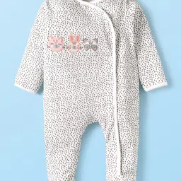 ToffyHouse Interlock Knit Full Sleeves Footed Sleepsuit with Animal Embroidery - White-picture-11