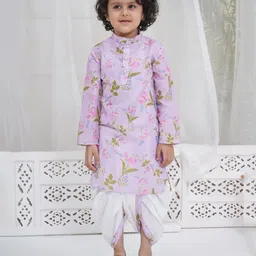 Little Bansi 100% Cotton Muslin Woven Full Sleeves Floral Printed Kurta With Coordinating Dhoti - Lavender-picture-31