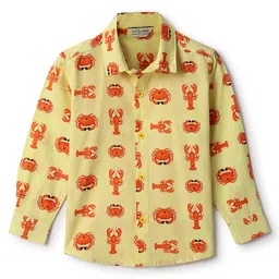 Tales & Stories Cotton Woven Half Sleeves Crab & Crayfishes Printed Shirt - Yellow-picture-21