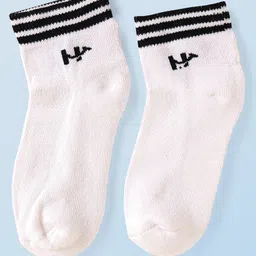 Honeyhap Premium Cotton Knit Bamboo Spandex Ankle Length Bio Finish Solid Socks Pack of 5 - Pink WhiteLime Punch White & Black Stripe image 2
