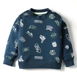 Smarty Boys Sinker Knit Full Sleeves T-Shirt & Lounge Pant Set With Skateboard Print - Navy Blue image 2