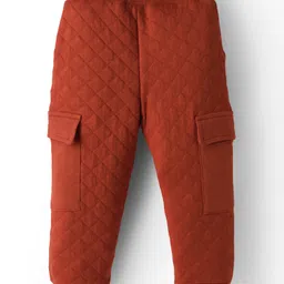 Babyhug French Terry Knit Full Length Lounge Pant with Badge & Pocket - Rust Orange image 2