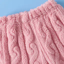 Mark & Mia Full Sleeves Front Open Co-Ord Winter Wear Night Suit with Cable Knit & Apple Design - Pink image 3