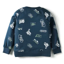 Smarty Boys Sinker Knit Full Sleeves T-Shirt & Lounge Pant Set With Skateboard Print - Navy Blue image 3