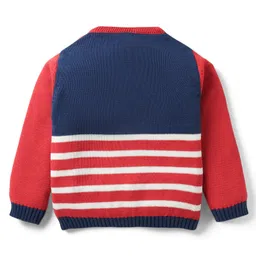 Babyhug Organic Cotton Knit Full Sleeves Sweater Sets with Cap & Panda Design - Red & Navy Blue image 3