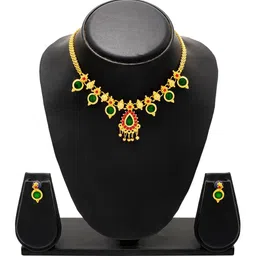 Shining Jewel - By Shivansh Gold-Plated Stone Studded & Beaded Bridal Jewellery Set image 2