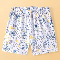 Babyoye 100% Cotton Oragnic Shorts with Animal Print Pack of 3 - Blue & White image 4