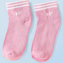 Honeyhap Premium Cotton Knit Bamboo Spandex Ankle Length Bio Finish Solid Socks Pack of 5 - Pink WhiteLime Punch White & Black Stripe image 4