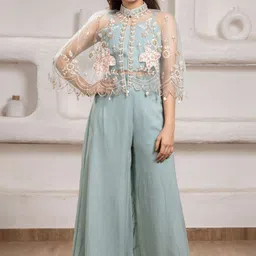 Lagorii Girls Floral Embroidered Regular Thread Work Kurti with Palazzos image 4