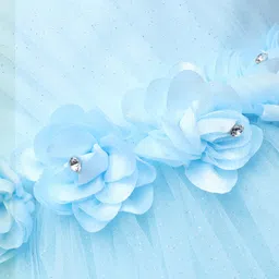 Babyhug Woven Cap Sleeves Layered Mesh Party Dress with Floral Ornamentation - Light Blue image 5