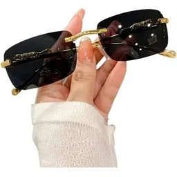 Being Better Unisex Black Lens & Gold-Toned Rectangle Sunglasses with image 2