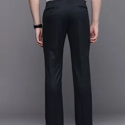 Louis Philippe Men Solid Super Slim Fit Mid-Rise Plain Woven Flat-Front Formal Trousers image 3