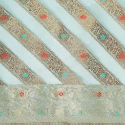 Mitera Blue Ethnic Motifs Zari Organza Kanjeevaram Saree image 4