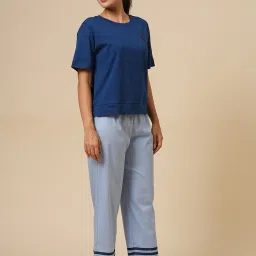 Chemistry Blue Cotton Solid Night Suit image 4