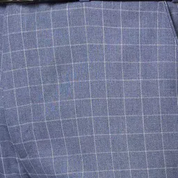 Park Avenue Blue Regular Fit Check Flat Front Trousers image 4
