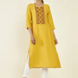 Soch Mustard Embroidered Straight Kurta-image-30