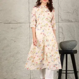 W White Floral Print A-Line Kurta-picture-37