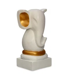 @home White & Gold Polyresin Vighnaharta Ganesha Showpiece image 4