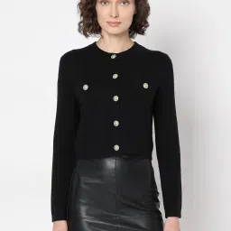 Vero Moda Black Viscose Livaeco by Birla Cellulose Regular Fit Self Design Sweater image 4