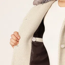 Okane Shimmer Effect Self Striped Double Breasted Overcoat With Removable Faux Fur Collar image 5