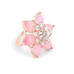 Zaveri Pearls Pink Dazzling Cubic Zirconia Party Bling Statement Brass Ring-ZPFK16109 image 4