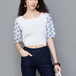 Colour Me by Melange Off-White Cotton Embroidered Crop Top image 4