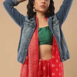 Saree Mall Red Woven Saree With Unstitched Blouse image 4