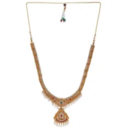 Zaveri Pearls Antique Gold Tone Traditional Short & Long Necklace Earring & Maangtikka Set-ZPFK10037 image 4