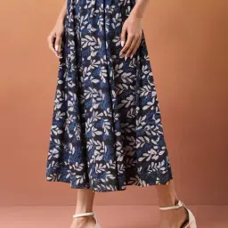 Fabindia Blue Cotton Bagru Printed Maxi Skirt image 3