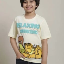 Kidsville Cream & Yellow Cotton Printed Garfield T-Shirt-picture-32