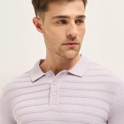 The Bear House Purple Cotton Regular Fit Self Design Polo T-Shirt image 4