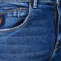 Spykar Blue Cotton Tapered Fit Distressed Jeans image 4