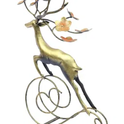 Aapno Rajasthan Golden Metal Decorative Reindeer With Flower¿ image 4