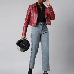 showoffff SHOWOFF Red Regular Fit Biker Jacket image 4