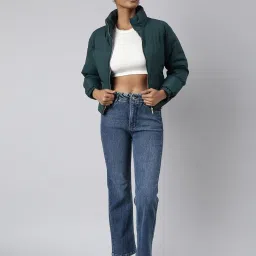 showoffff SHOWOFF Green Regular Fit Puffer Jacket image 4