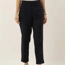 The Meraki World Navy Mid Rise Trousers-picture-39
