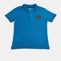Pantaloons Baby Kids Cobalt Blue Cotton Embroidered Polo T-Shirt-image-2