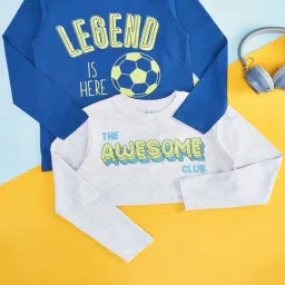 Pantaloons Baby Kids Blue & Off-White Cotton Printed Full Sleeves T-Shirt-image-91