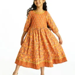 Campana Girls Gul Dress - Floral Print - Mustard and Gold-picture-44