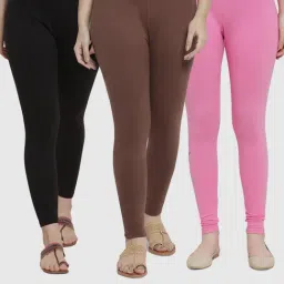 Gracit Black & Pink Mid Rise Leggings - Pack Of 3-image-77