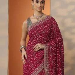 Libas Pink Printed Saree With Unstitched Blouse image 4