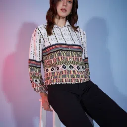 BUYNEWTREND White Cotton Printed Shirt image 4