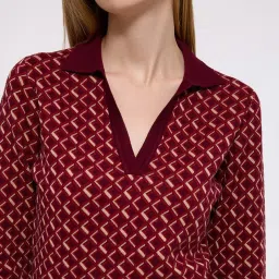 Cover Story Maroon Printed Sweater image 4