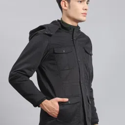 Monte Carlo Black Cotton Regular Fit Hooded Jacket image 4