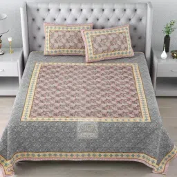 Living Roots Floral Pink 300 TC Cotton Bedsheet with 2 Pillow Covers-picture-40
