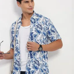 showoffff Showoff Blue Cotton Slim Fit Floral Print Shirt image 4